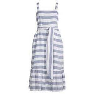 Chelsea & Theodore Belted Blue & White Sundress Flounce Ruffle Hem SZ M NEW